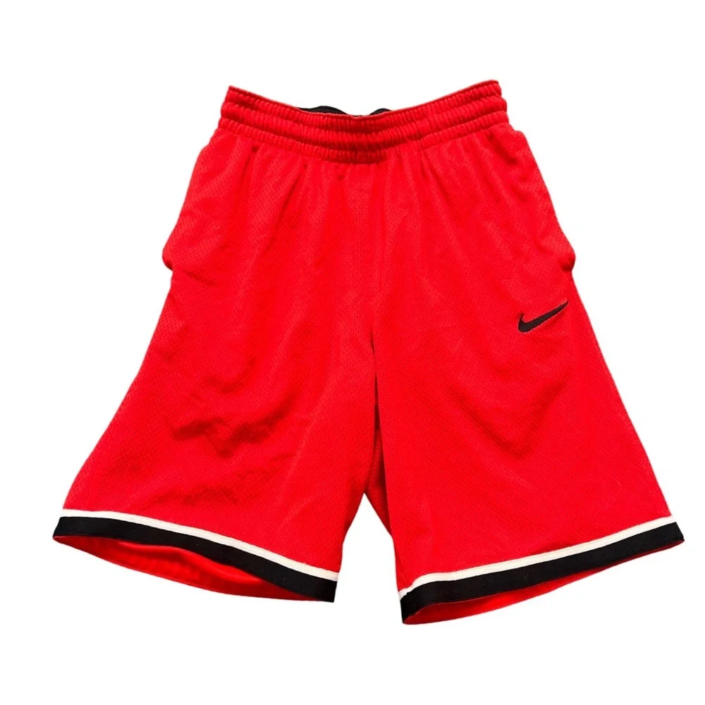 Nike Basketball Shorts‎ Boys Small Red Dri-FIT Mesh Athletic Gym Striped Trim